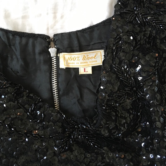 Vintage Black Beaded Sequin Evening Top size L - Picture 4 of 8